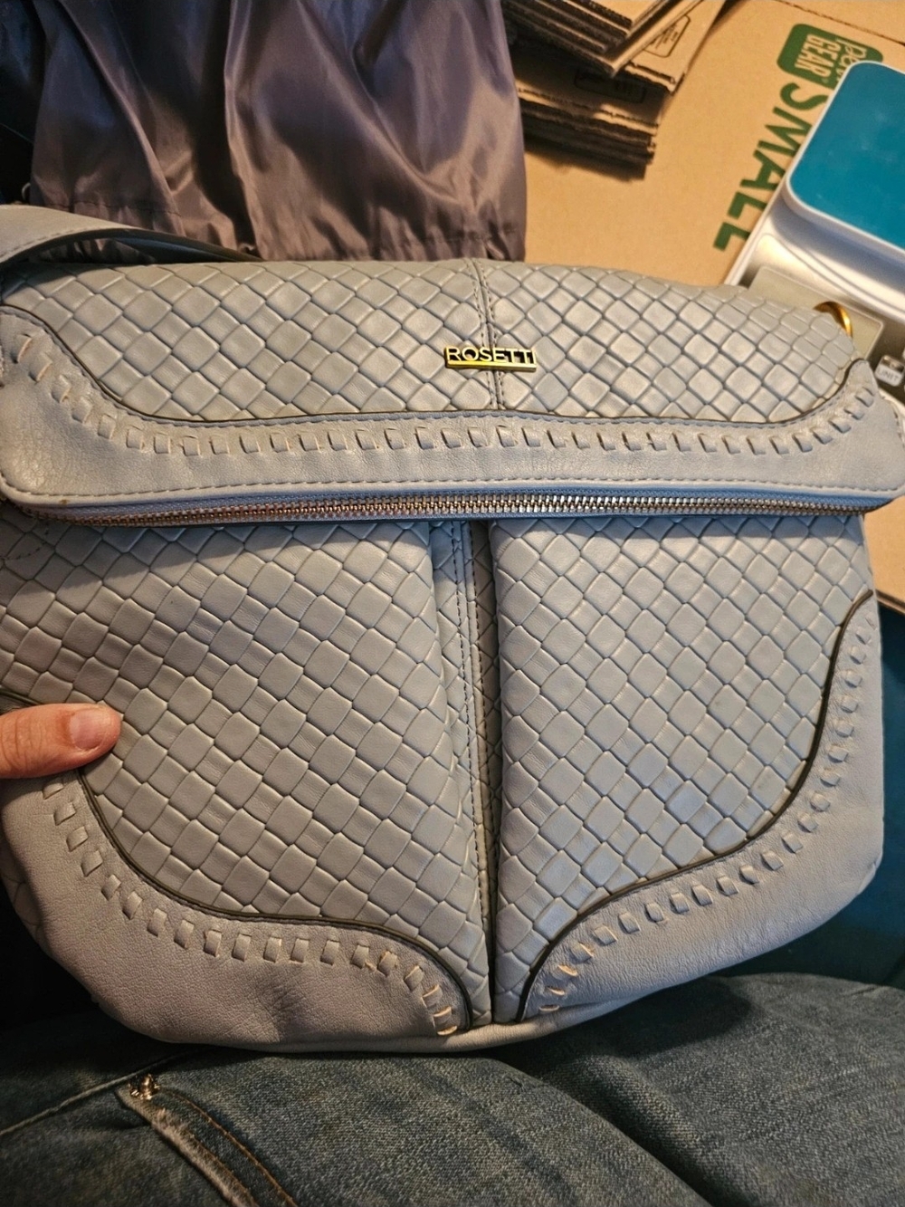 Rosetti Light Blue Woven Crossbody Bag